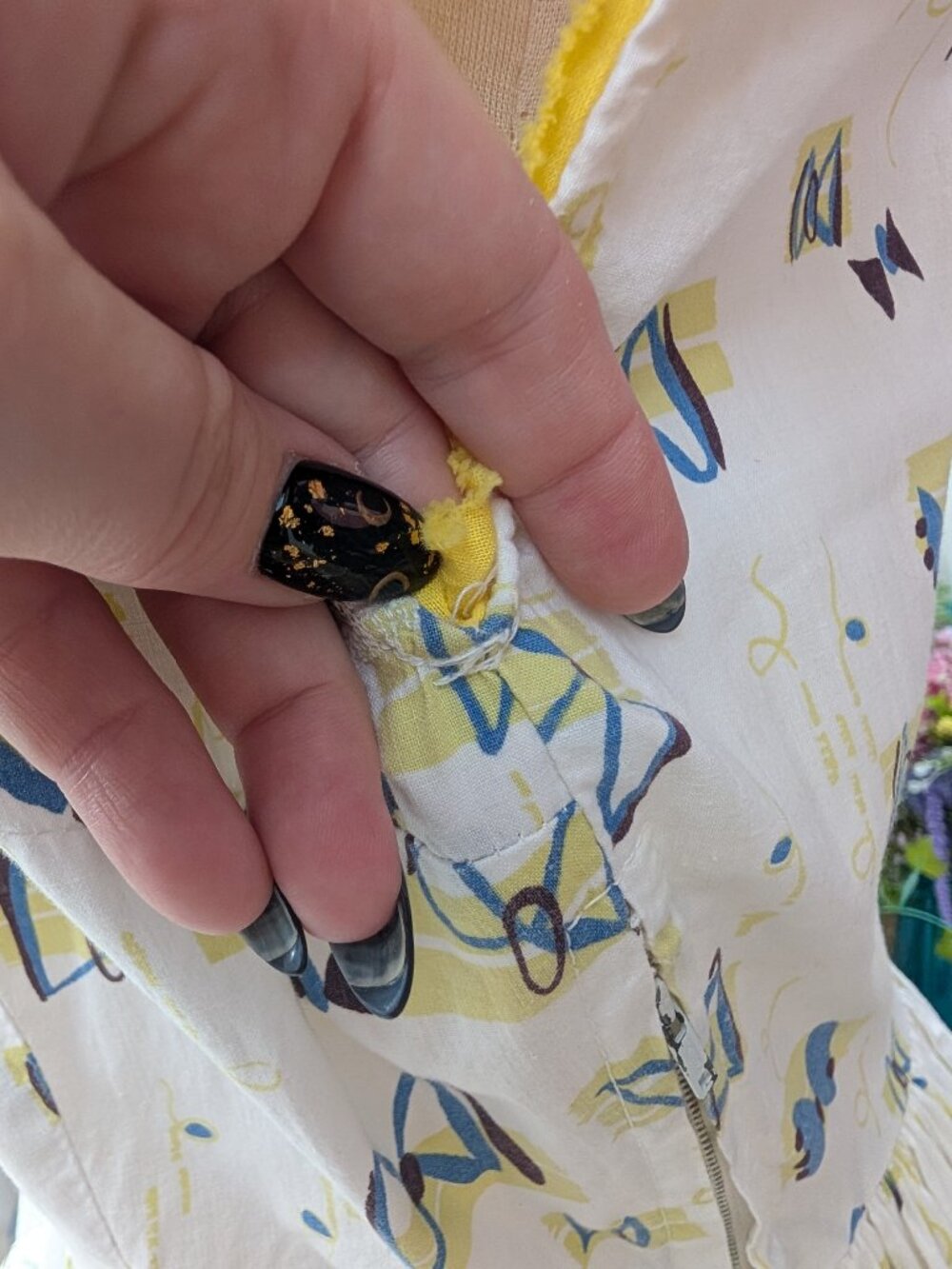 Vintage 1950's Mid-Century Bow Print Fit n Flare Sundress, Handmade - Picture 11 of 15